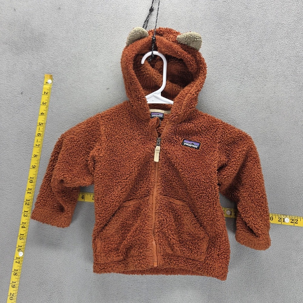 Patagonia Jacket Baby 12-18M Brown Furry Friends Fleece Hoody Bear Ears